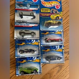 Set of 7 Mattel Wheels Toy Car Collection - Silver, Black, Blue